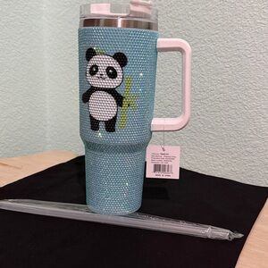 Panda Rhinestone Tumbler with Straw